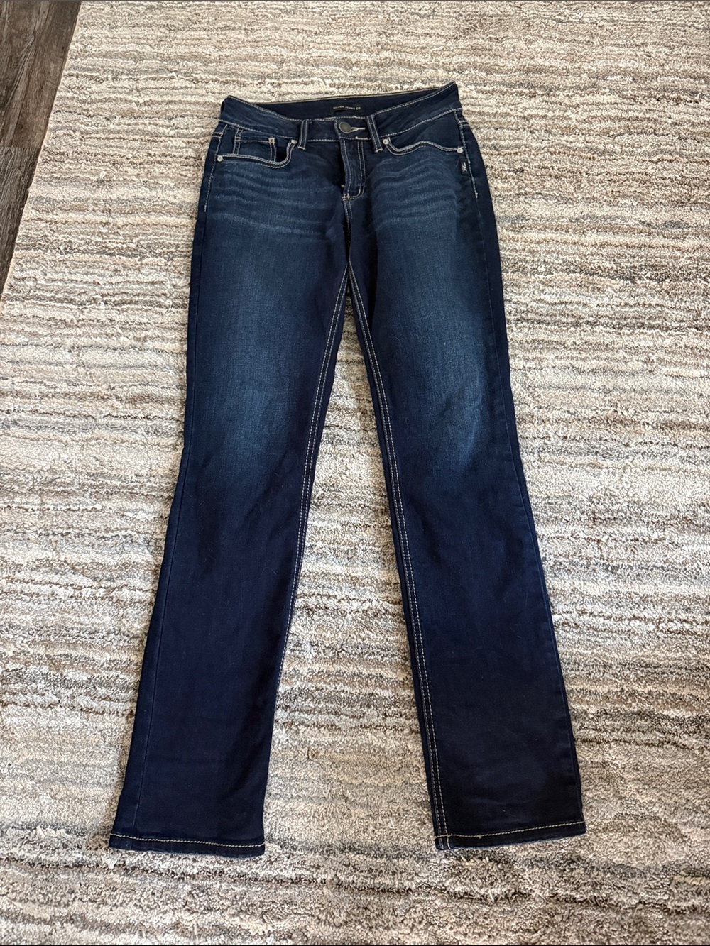 Silver Suki Mid Rise Jeans Dark Blue Straight-Leg Women's Jeans